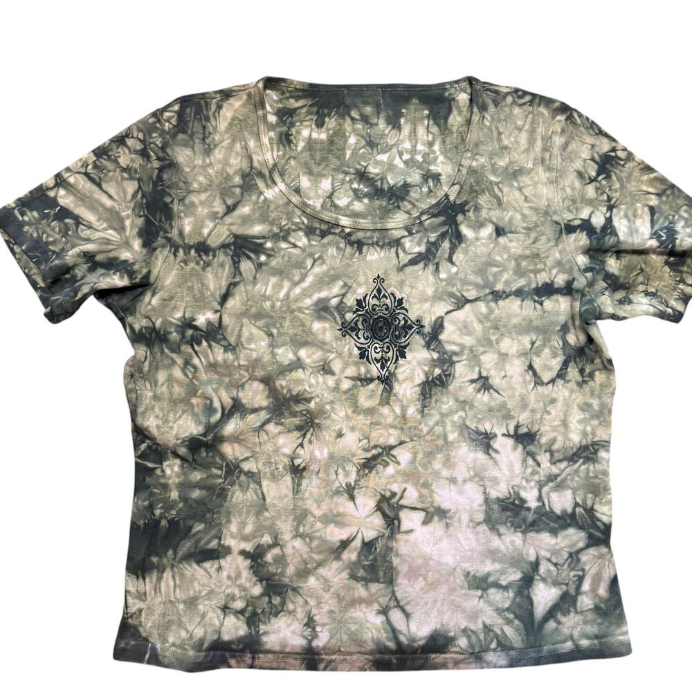 Earthy Forest Green Marbled Tie Dye Top Size 1X